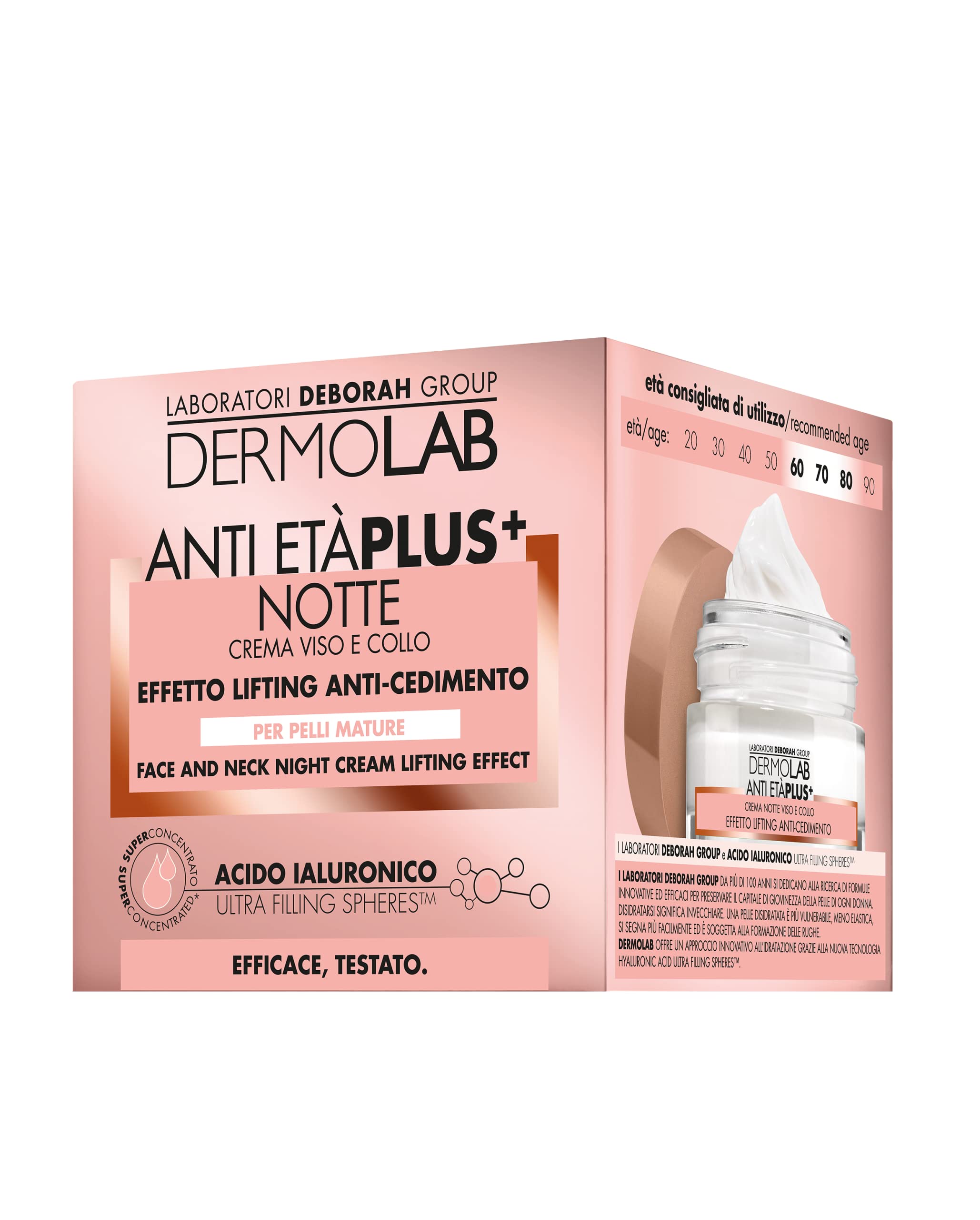 Dermolab - Crema Viso Notte Antiage Plus, per Pelli Mature 60+, con Acido Ialuronico, Tonifica e Rassoda la Pelle con un Effetto Lifting, Leviga le Rughe, 50 ml