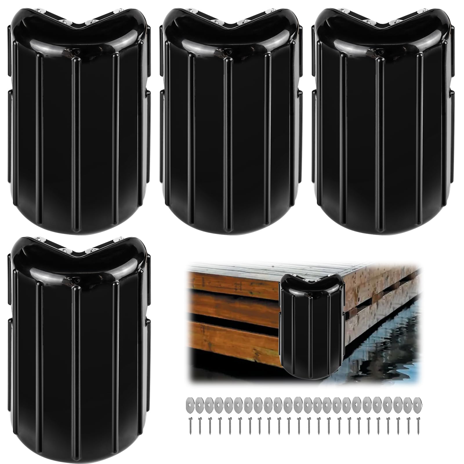 Boat Dock Bumpers,Dock Corner Bumpers Fenders for Marine Boats & Corner Docks Protection,Inflatable,Marine-Grade Vinyl,UV-Resistant,Stainless Steel Mounting Hardware Included,Black-4 Corner Fender