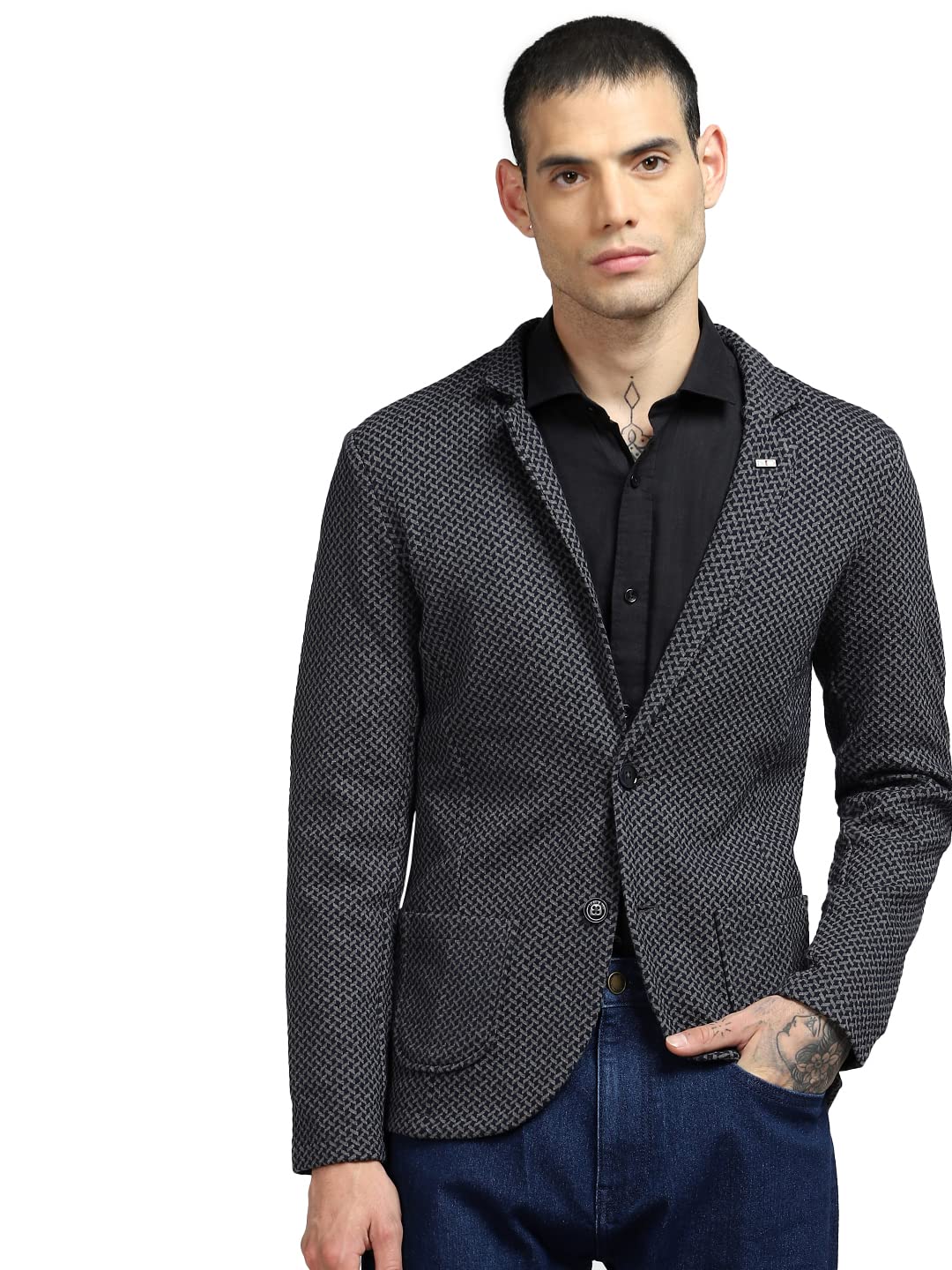 Men Casual Blazer Checked Slim Fit Casual Shirt-image-7