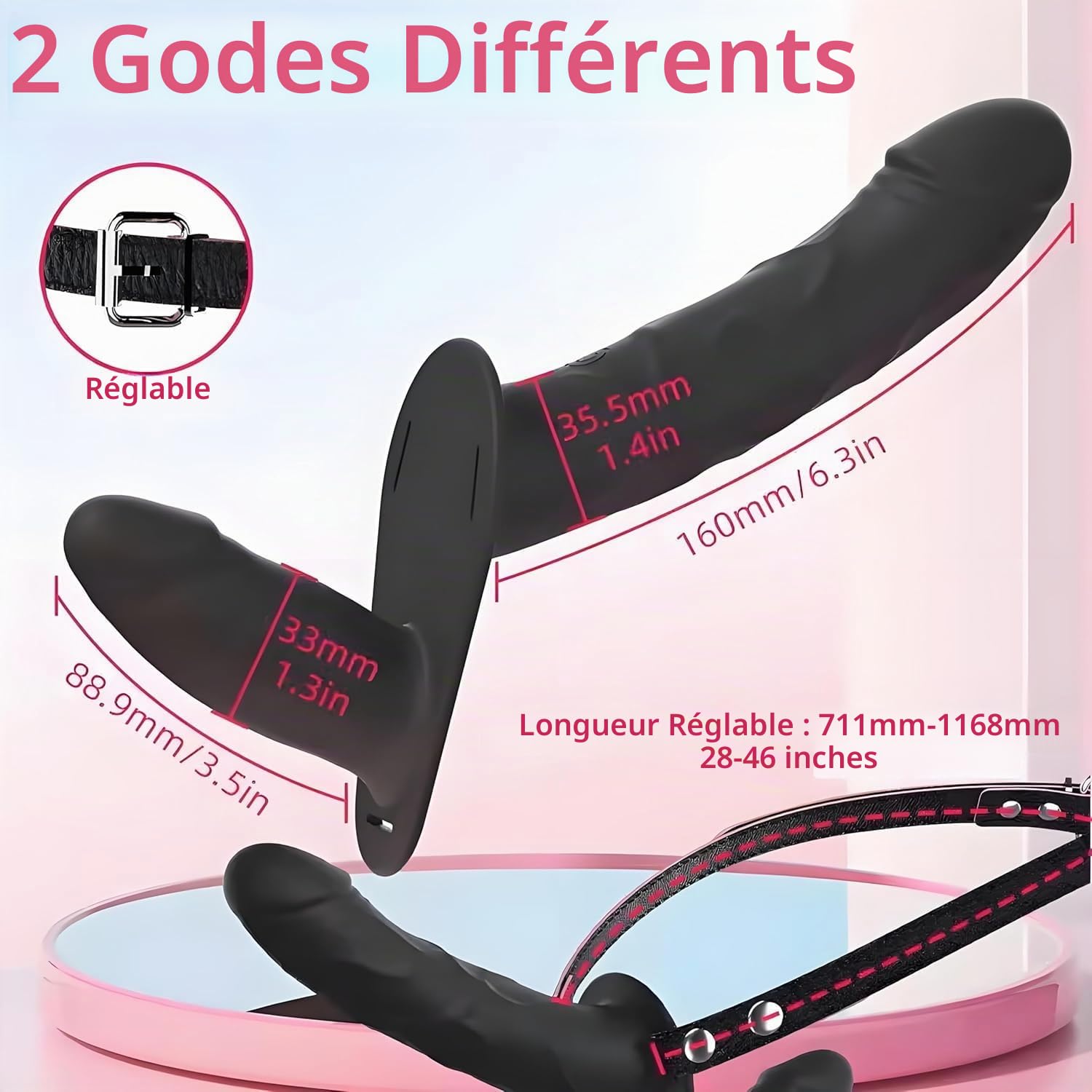 Godes Ceintures Strap On Double Gode Ceinture Couple Hetero Lesbiennes pour Pénétration Femme Homme Vibromasseur Anus Point G et Stimulation Clitoridienne, Ceinture Gode pour Couple Homme Femme (Noir)