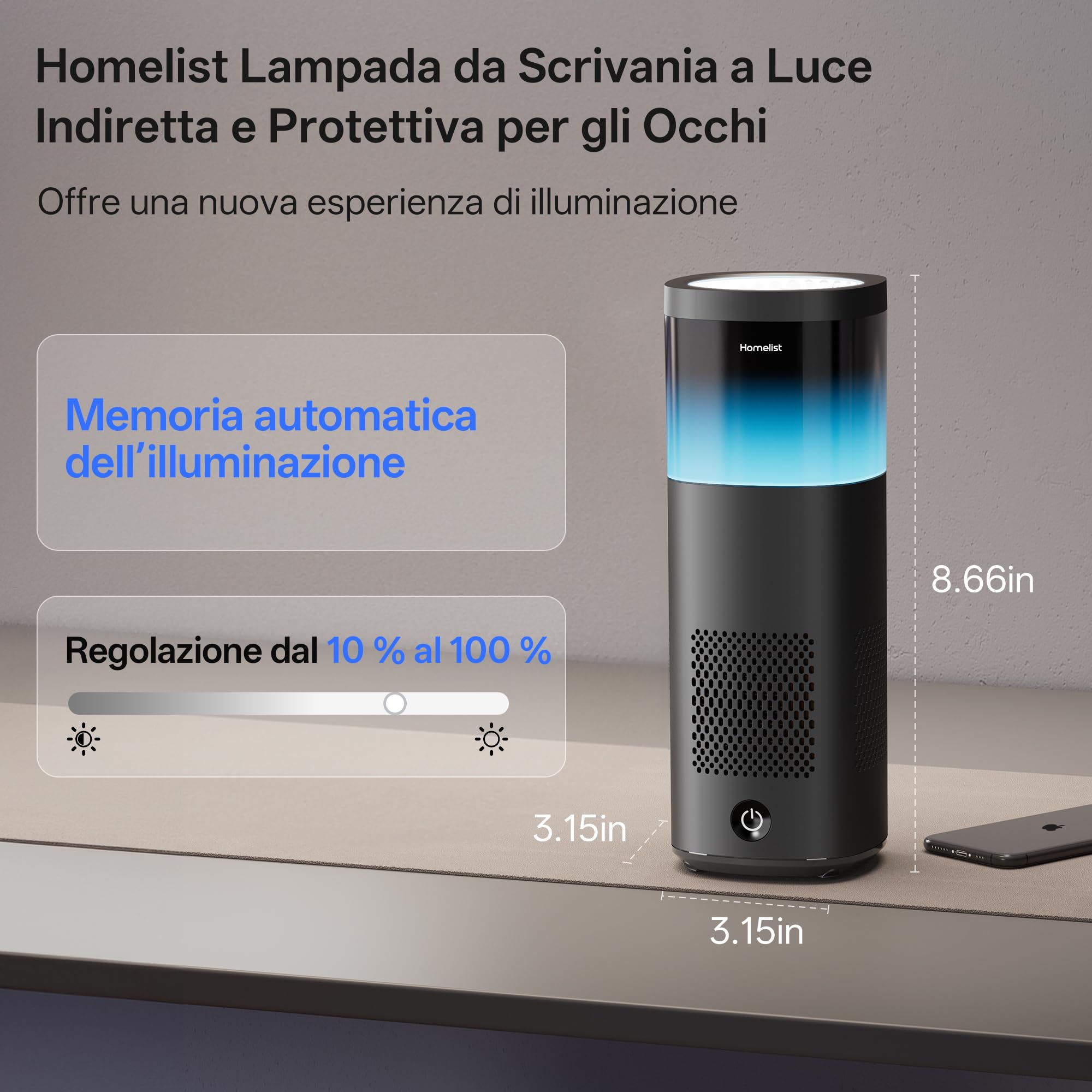 Homelist Lámpara Escritorio LED 72W 6500LM, Indirecta, CRI>98 | Lámpara LED de luz natural sin deslumbramiento con ajuste táctil, ideal para oficina, lectura y dibujo.