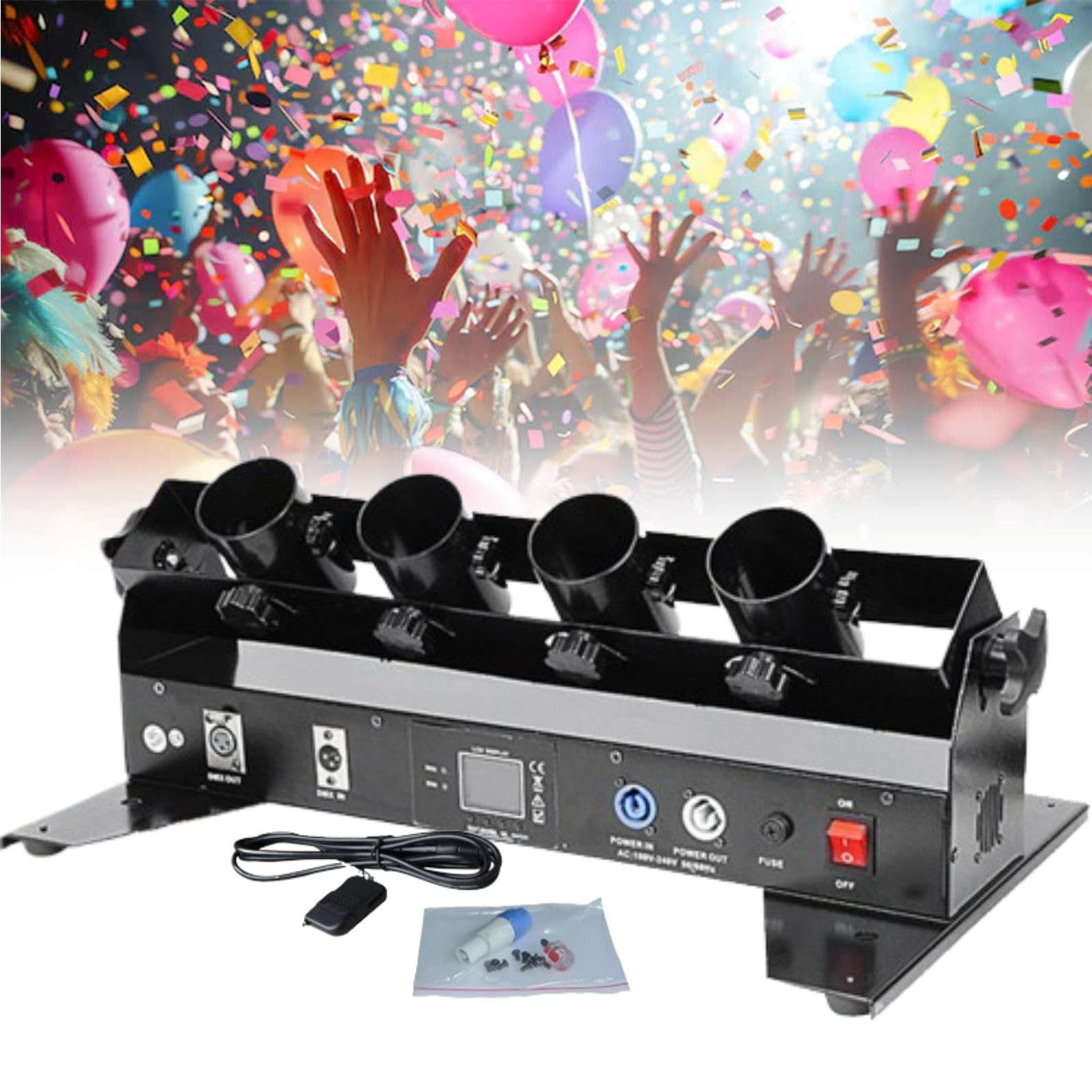 Machine à confettis électrique et Lanceur de confettis, Canon à confettis Portable à 4 Coups avec télécommande pour fêtes, Mariages, Spectacles et célébrations Machine