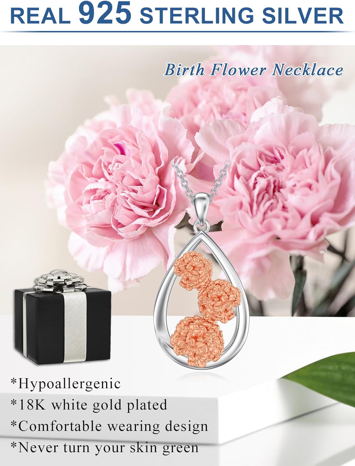 12 Month Birth Flower Necklace for Women 925 Sterling Silver Floral Teardrop Pendant Birthday Jewelry Gifts - Image 6