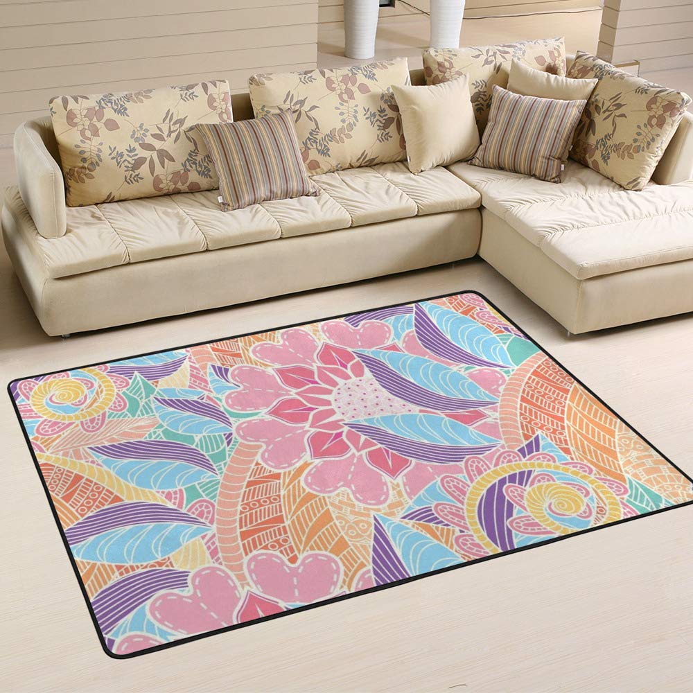 Tapis coloré pastel abstrait au motif floral pour salon moderne