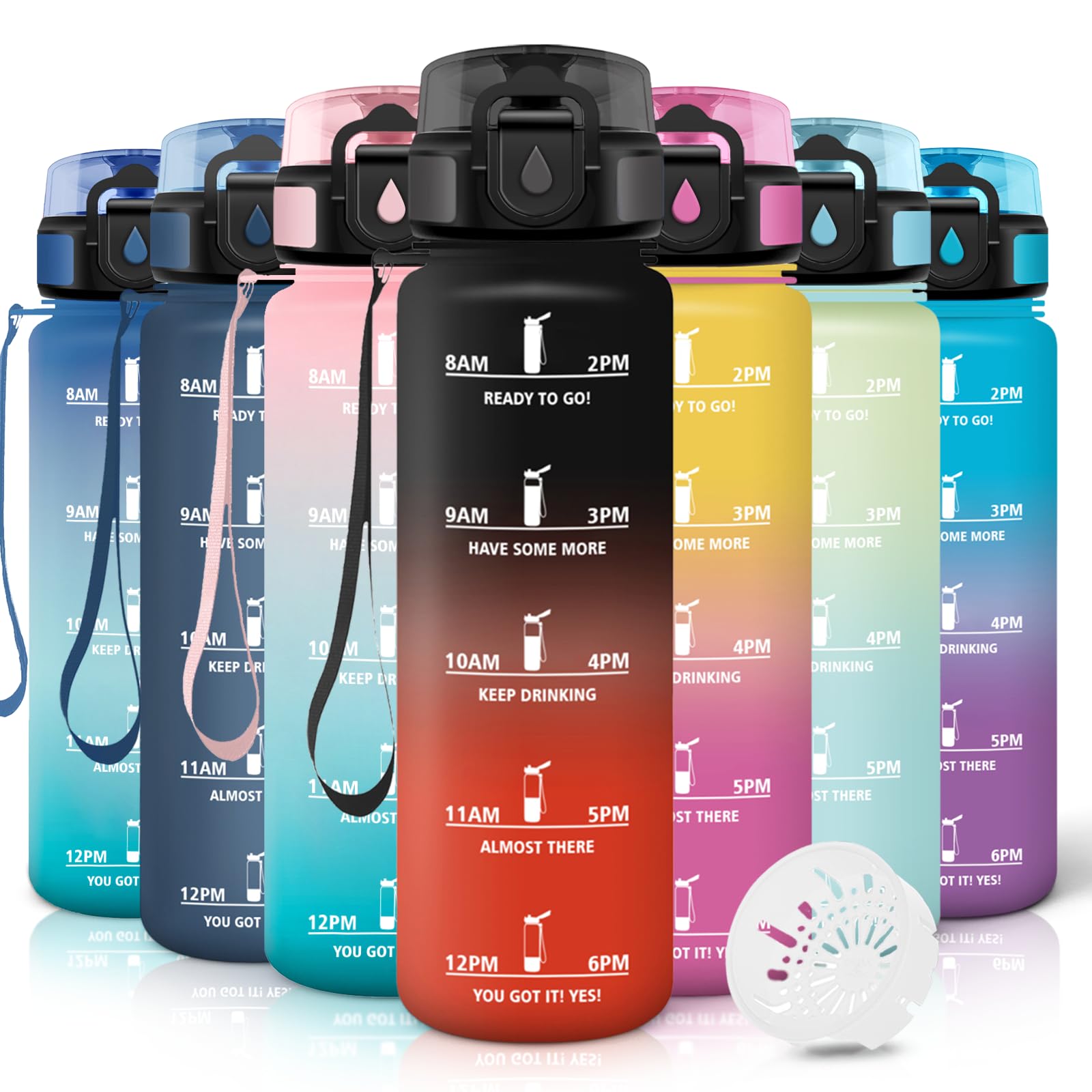 Motswedi Borraccia 1 litro,Riutilizzabile, Borraccia Motivazionale, a Prova di Perdite, Bottiglia Acqua, Senza BPA, Borracce, per Sport, Ciclismo, Palestra, Ufficio, Running, Nero Rosso
