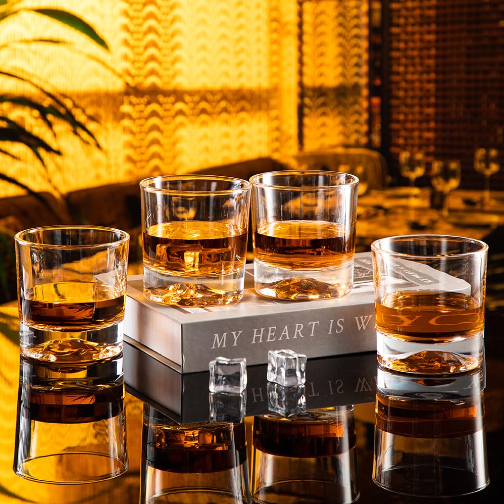 Whiskey Glasses with 4 Iceball molds and a Luxury Box, 11 Oz Old Fashioned Glasses for Scotch Cocktail Rum Cognac Vodka Liquor, Unique Gifts for Men Gifts for Husband (WIS2106)