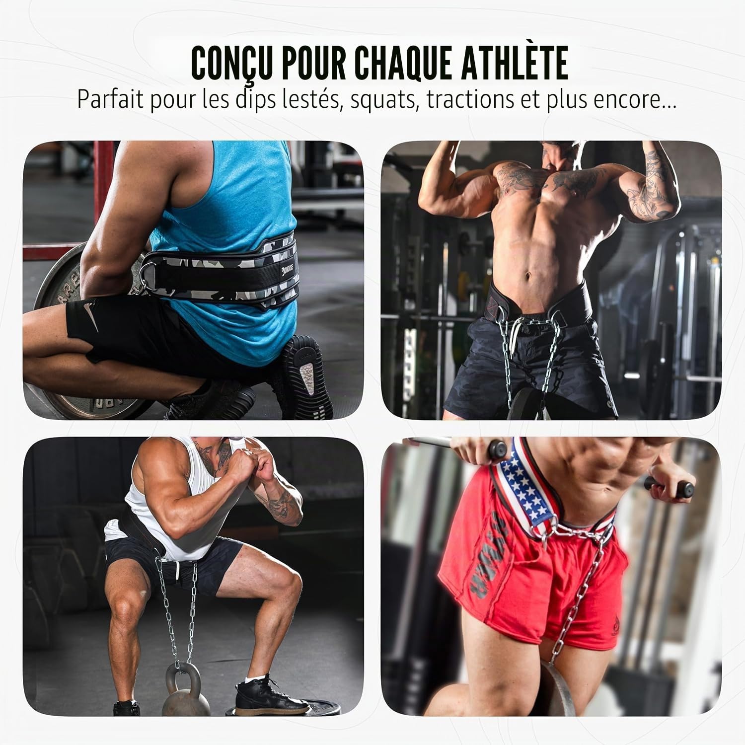 DMoose Ceinture de Musculation avec chaîne pour Pullup, Ceinture de Gymnastique pour Powerlifting, Squat, Bodybuilding, Acier résistant avec Support Confortable en néoprène