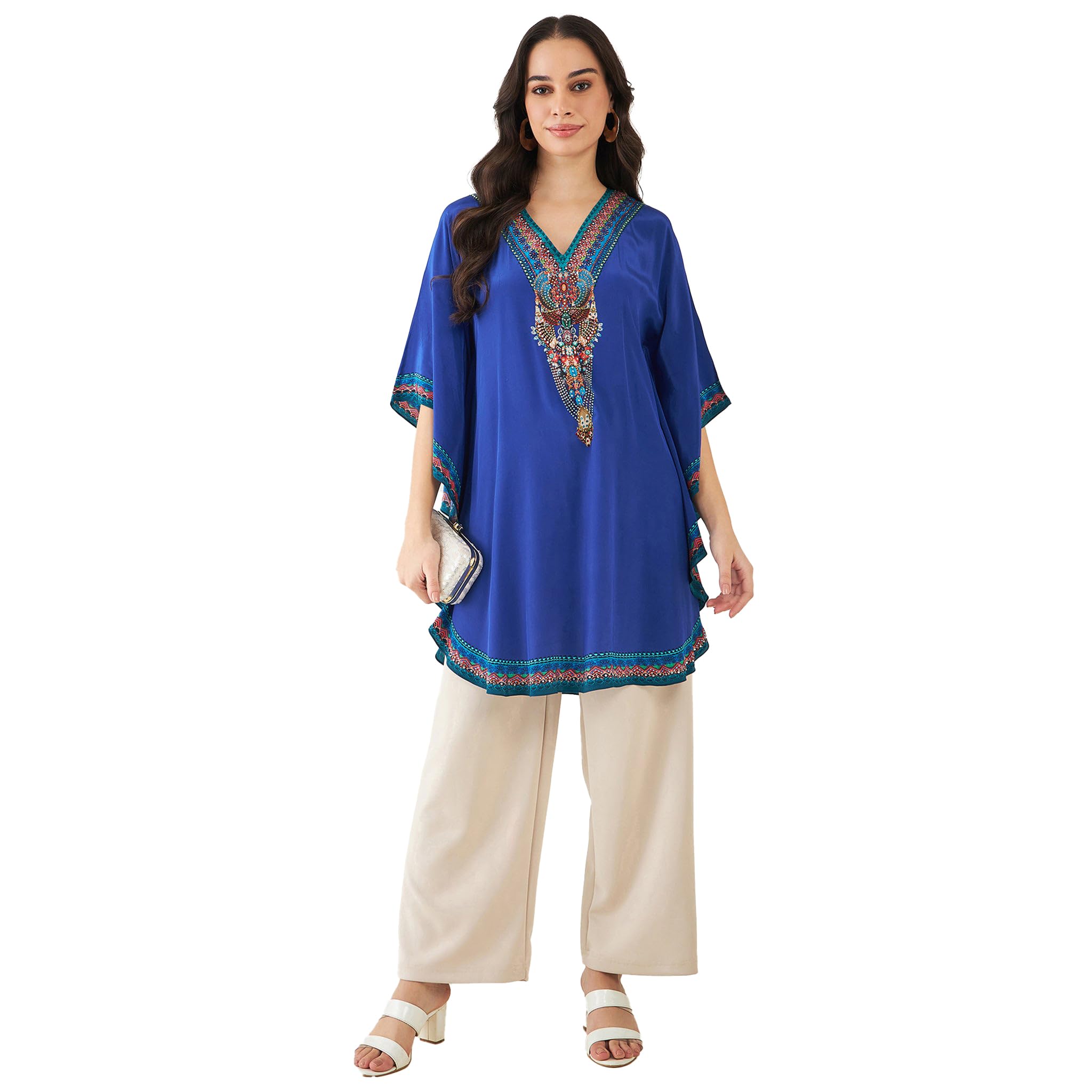 Blue Embellished Tunic in Viscose Crepe for Women by Ramola Bachchan-image-36