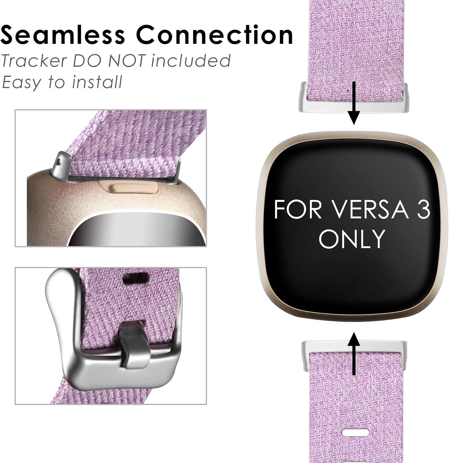 Witzon Woven Fabric Bands Compatible with Fitbit Versa 3 / Fitbit Sense, Breathable Replacement Straps Wristbands for Fitbit Sense/Versa 3 Smartwatch for Women Men, Small, Purple