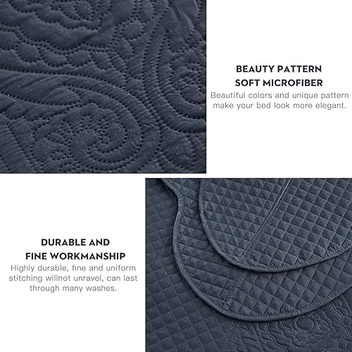 Miniatura 5 de HZ&HY - Juego de cama de tamaño King de gran tamaño, color azul marino, juego de ropa de cama ultrasónica, edredón ligero y delgado, reversible, 5