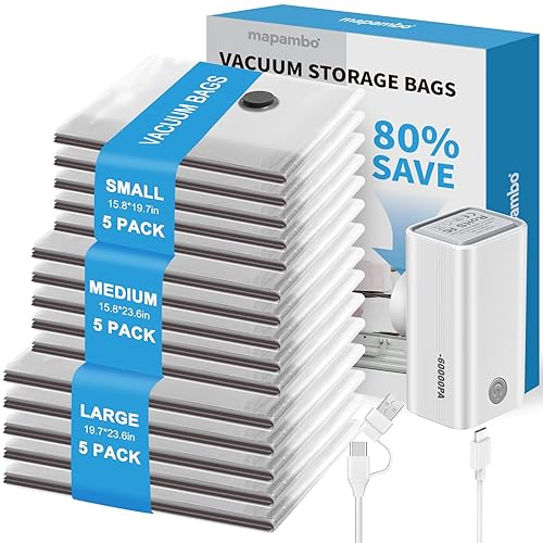 Mapambo Vacuum Storage Bags with -60000Pa USB Pump, 15 Pack