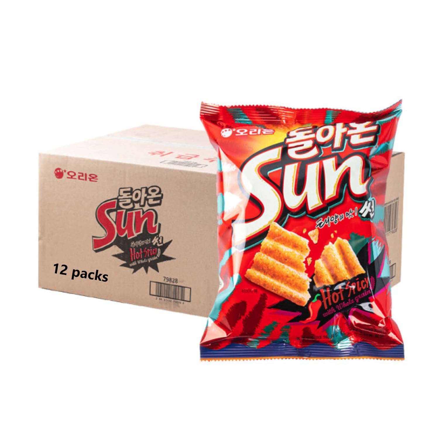 ORION SUNCHIP CORNCHIP BASED Garlic Baguette/Hot & Spicy (135G) Big Size Korean Chip (Sweet & Spicy, Box (12pks))