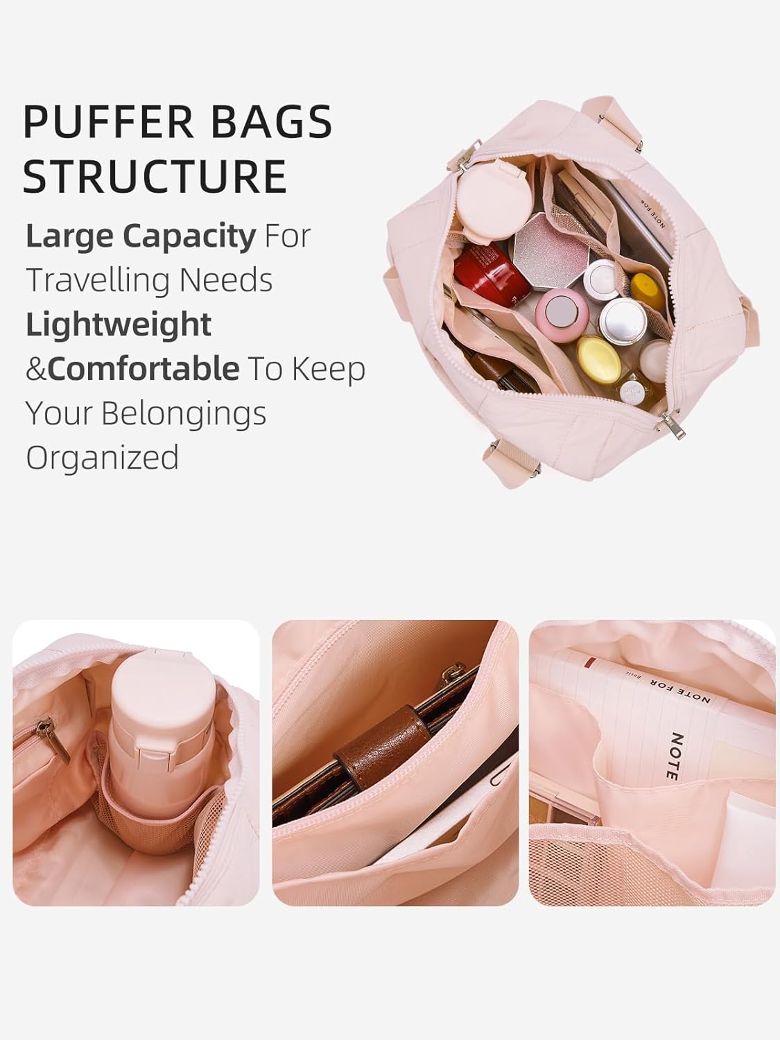 WESTBRONCO Small Puffer Crossbody Bags for Women, Mini Puffy Quilted Gym Bag Lightweight Tote Bag with Zipper Compartments - Image 4