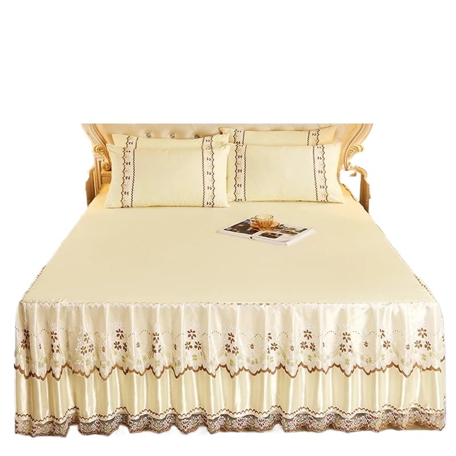 EJvkrbtx Ruffle Wrap Bedspread With Lace Bed Skirt, Solid, No Pillowcase, Multiple Sizes(Color 2,1PC 180cmx200cm)