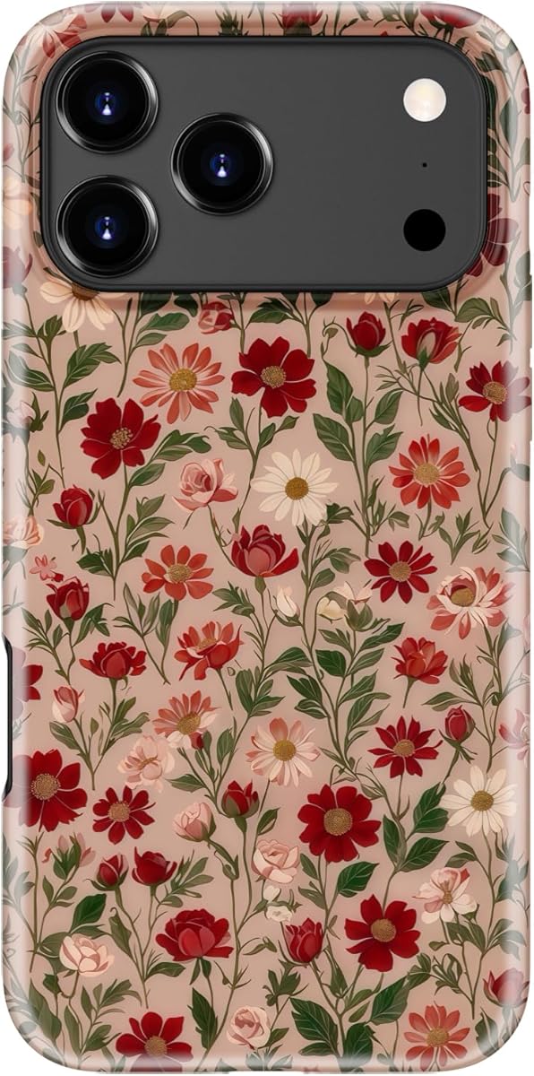 for iPhone 17 Pro Case, Wireless Charging Compatible,Dual-Layer Protection with Stylish Wildflower Design, Soft Silicone + Hard Shell, Cute Chic Phone Cover for Women - Dainty Floral Pattern