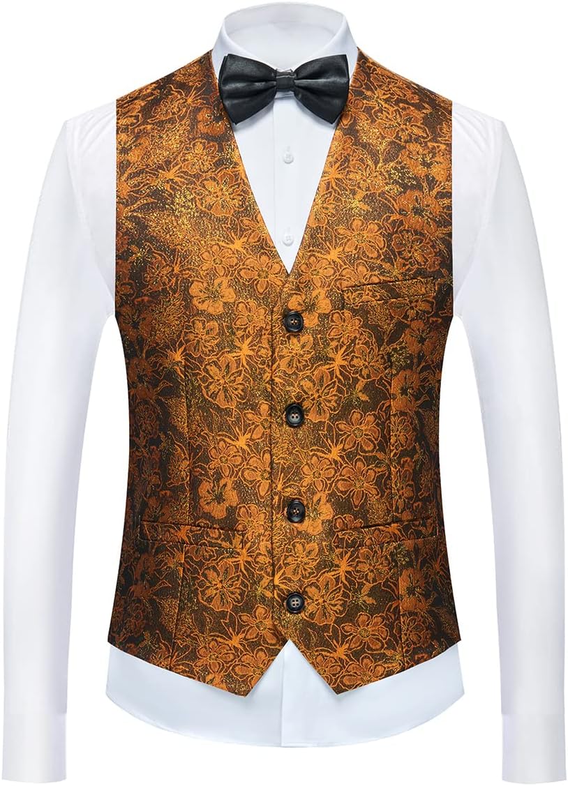 Tuxedo Suits for Men 3 Piece Regular Fit Suit Floral Pattern Blazer Jacket Waistcoat Pants Men Suit Set for Wedding - Image 4