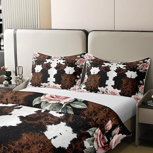 Miniatura 4 de Funda de edredón con patrón de piel de vaca, 100% algodón, decoración rústica, tamaño individual, funda de edredón de piel de vaca de las tierras