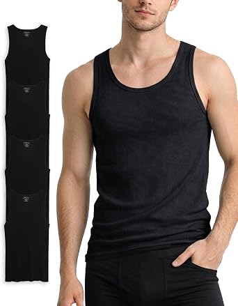 Kenneth Cole Mens Tank Top - 4 Pack Soft Cotton Tagless Ribbed Tank Top for Men - Sleeveless Undershirts for Men