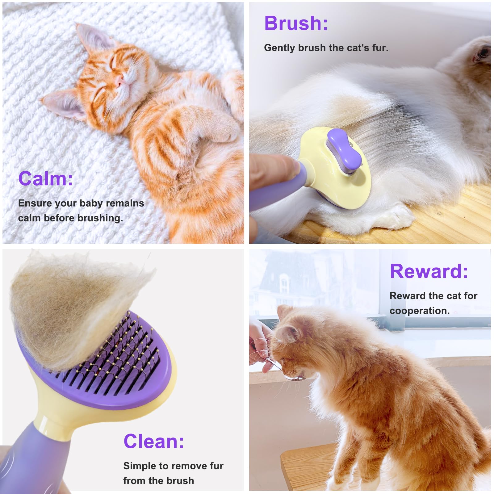 Brosse à poils de chat, brosse à poils courts et longs en silicone doux pour chats à poils courts et longs, pour le toilettage et la perte de poils (violet)