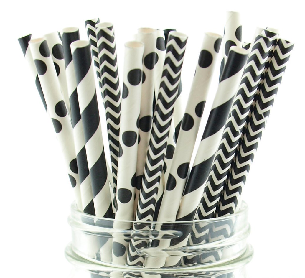 Black Wedding Straws Combo Pack, Bubble Tea Straws, Long