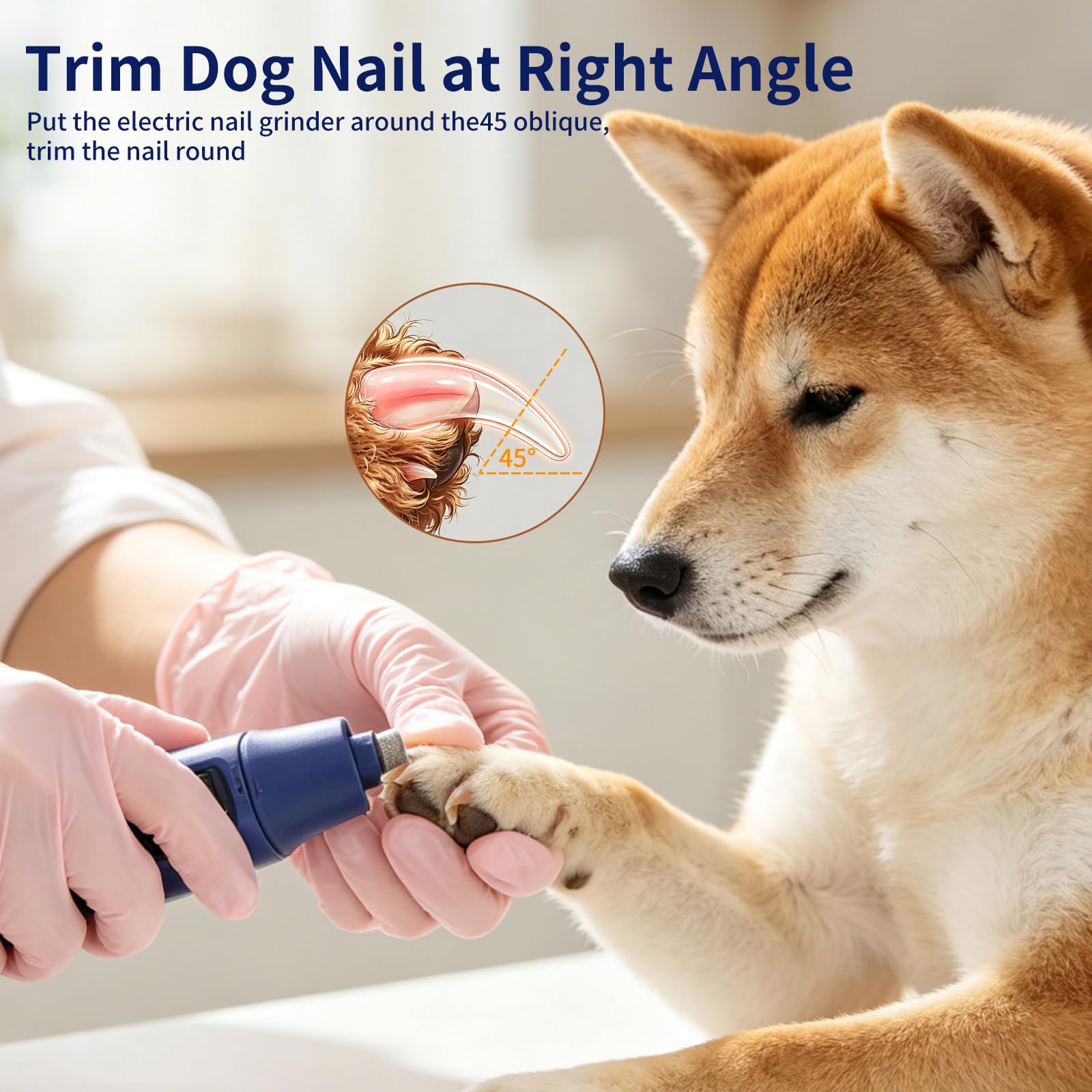 Tife Broyeur à ongles LED pour animaux domestiques, 7 vitesses réglables, coupe-ongles silencieux pour chien et chat avec tête de meulage