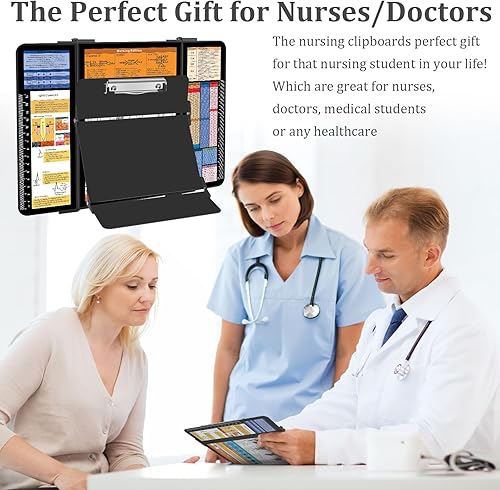 Miniatura 7 de Portapapeles de enfermería de aluminio de 3 capas plegables para enfermeras, bloc de notas, tamaño de bolsillo con edición médica y enfermería,