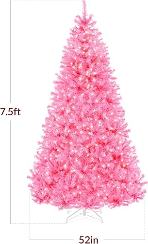 Miniatura 2 de Best Choice Products Árbol de Navidad rosa preiluminado de 7.5 pies, decoración navideña artificial completa para el hogar, oficina, decoración de