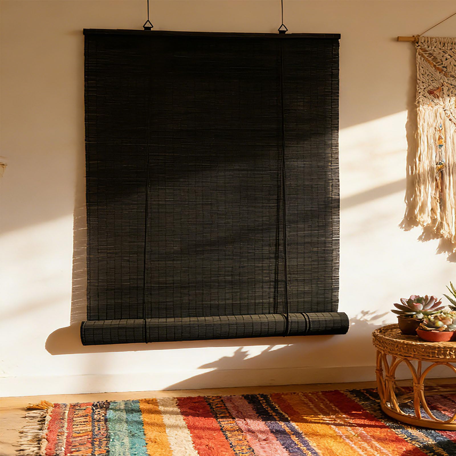 Store bambou extérieur 68 x 360 cm tissé main pour portes et fenêtres