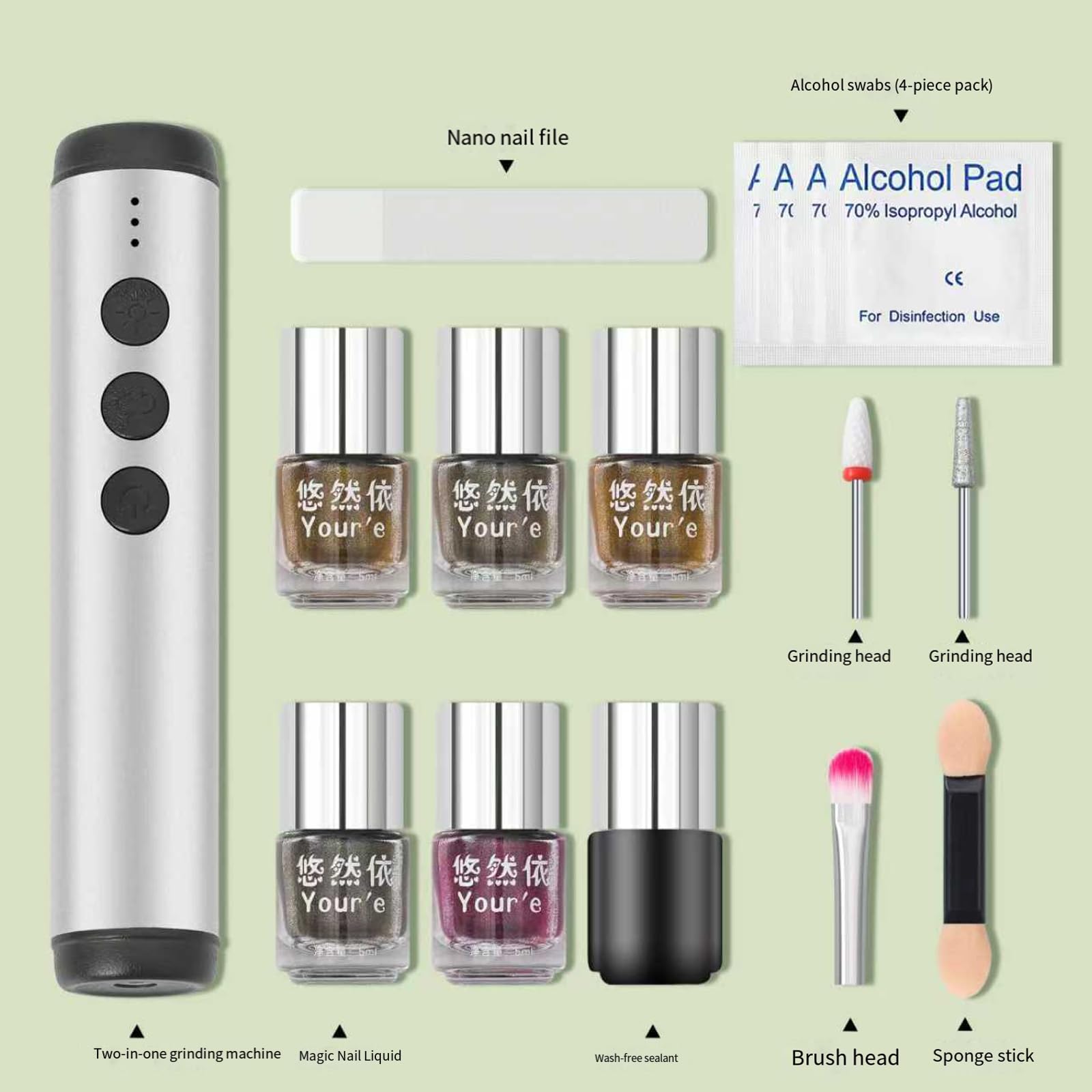 Juego de manicura portátil con estuche de viaje, lima pulidora de uñas, almohadilla de algodón, herramientas profesionales para el cuidado de las uñas para el hogar