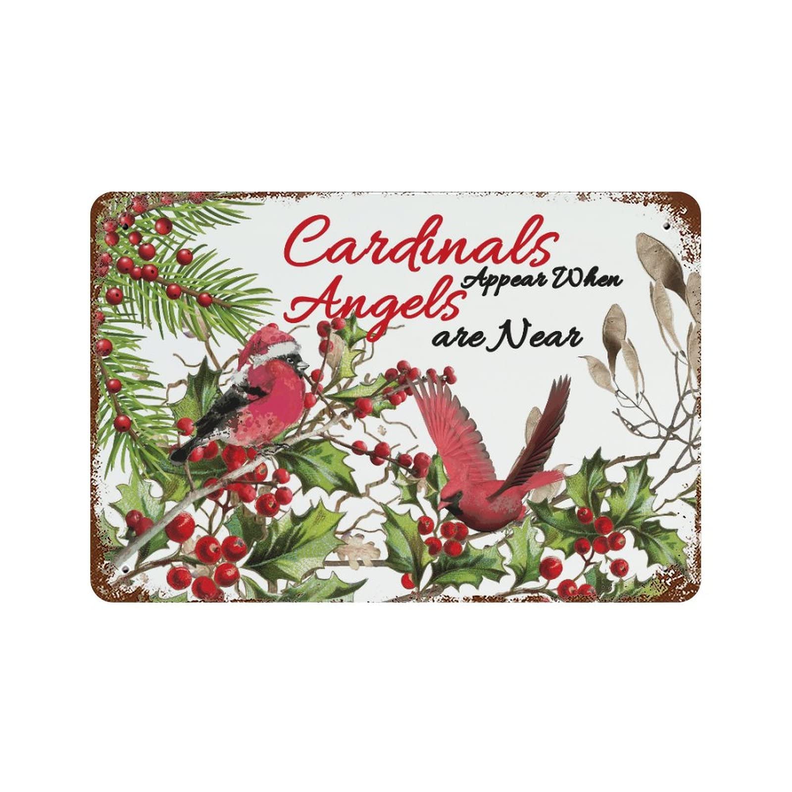Panneau metallique Cardinals de Noel retro finition durable cour 30x45cm
