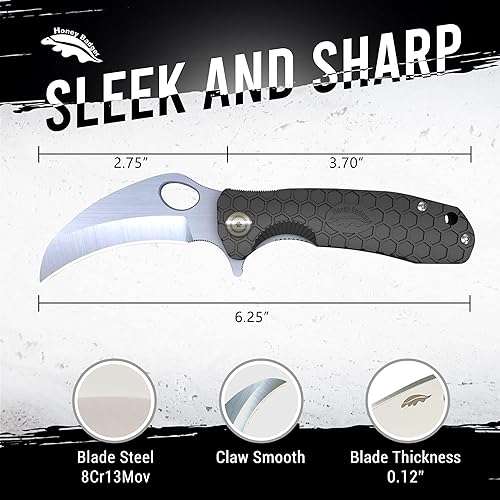 Miniatura 2 de Honey Badger - Cuchillo de bolsillo plegable para caza, pesca, táctico Caja de regalo con clip de sujeción para bolsillo y llave Torx., S