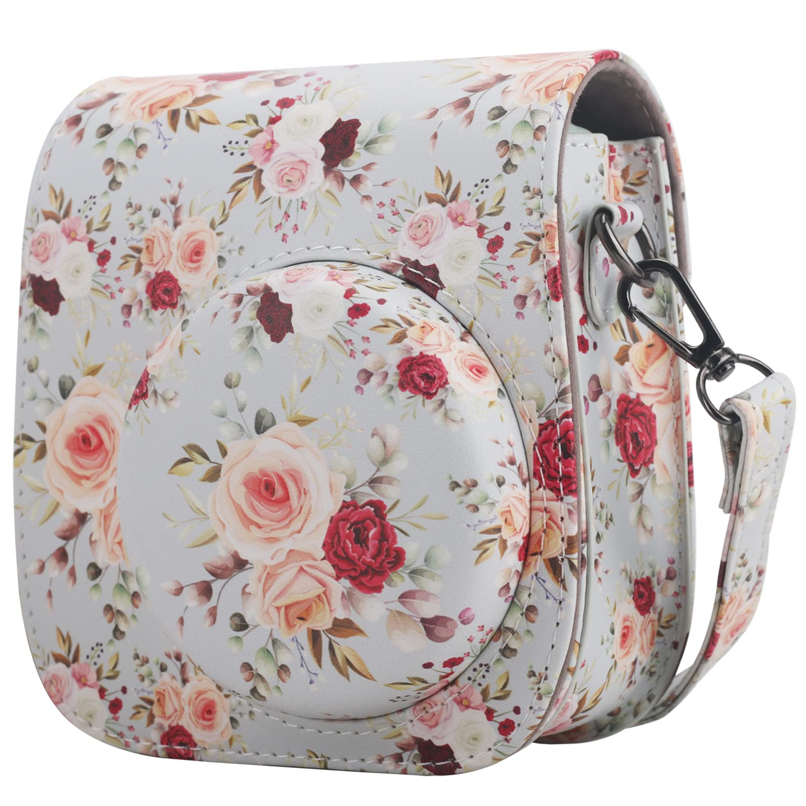 Frankmate Protective Case Compatible with Fujifilm Instax Mini 12 11 9 8 Instant Film Camera with Pocket and Adjustable Strap (Retro Rose)