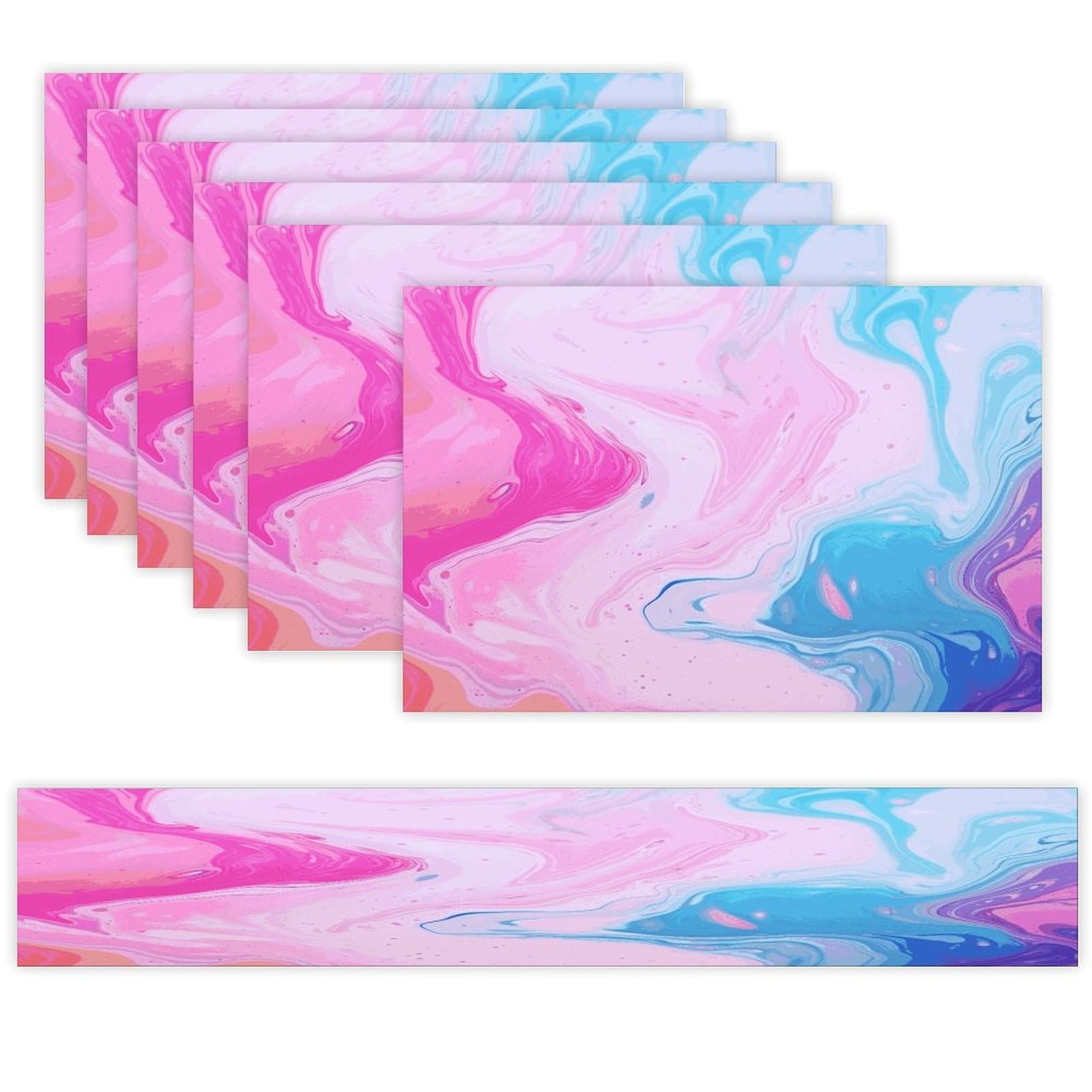 Colorful Marble Pastel Pink Blue Purple Table Runner and Placemats Set of 6 for Kitchen Washable Table Mats Heat Resistant Place Mats Non-Slip Place Mat Wipeable Placemat(6 Placemats+1 Table Runner)