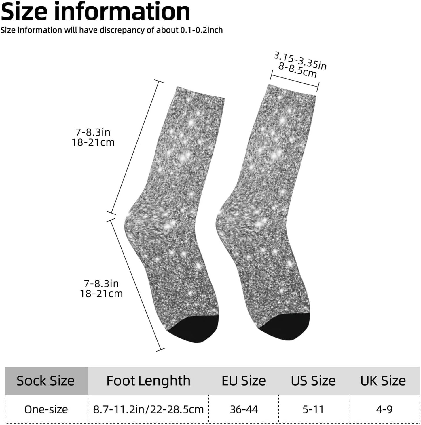Silver Glitter Sparkles Crew Socks For Men/Women Gifts,Unisex Novelty Casual Dress Socks White - Image 5