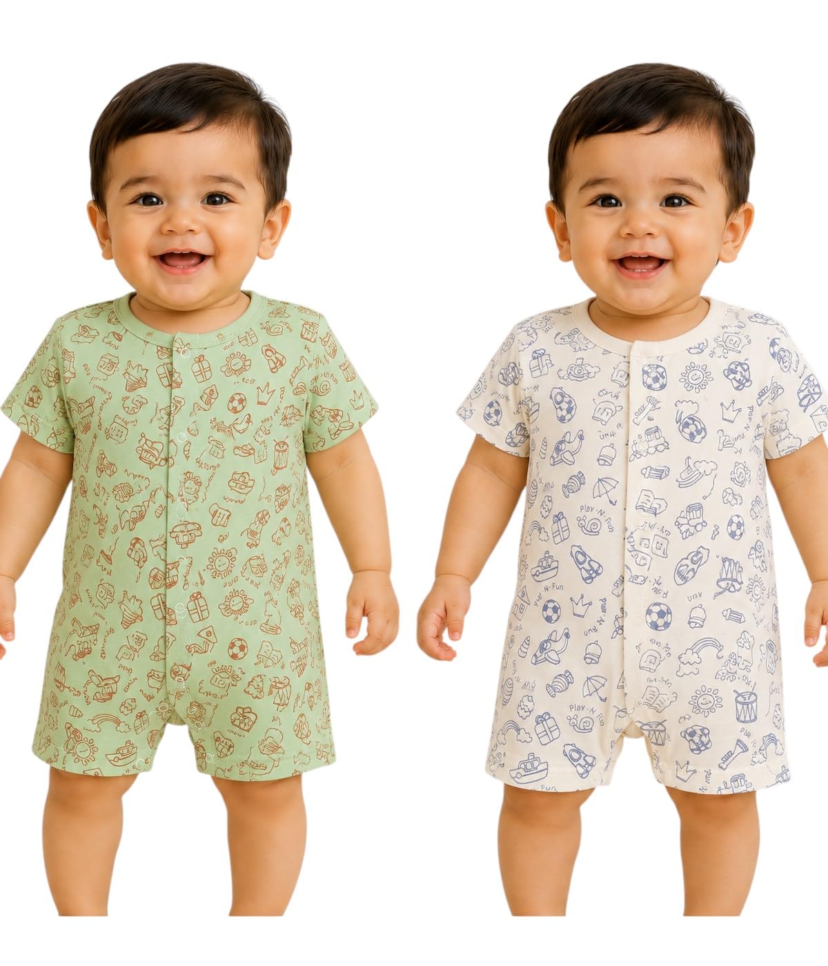 Baby Unisex Short Sleeve Romper Set for Boys & Girls | Soft Pure Cotton Printed | Pack Of 2-image-13