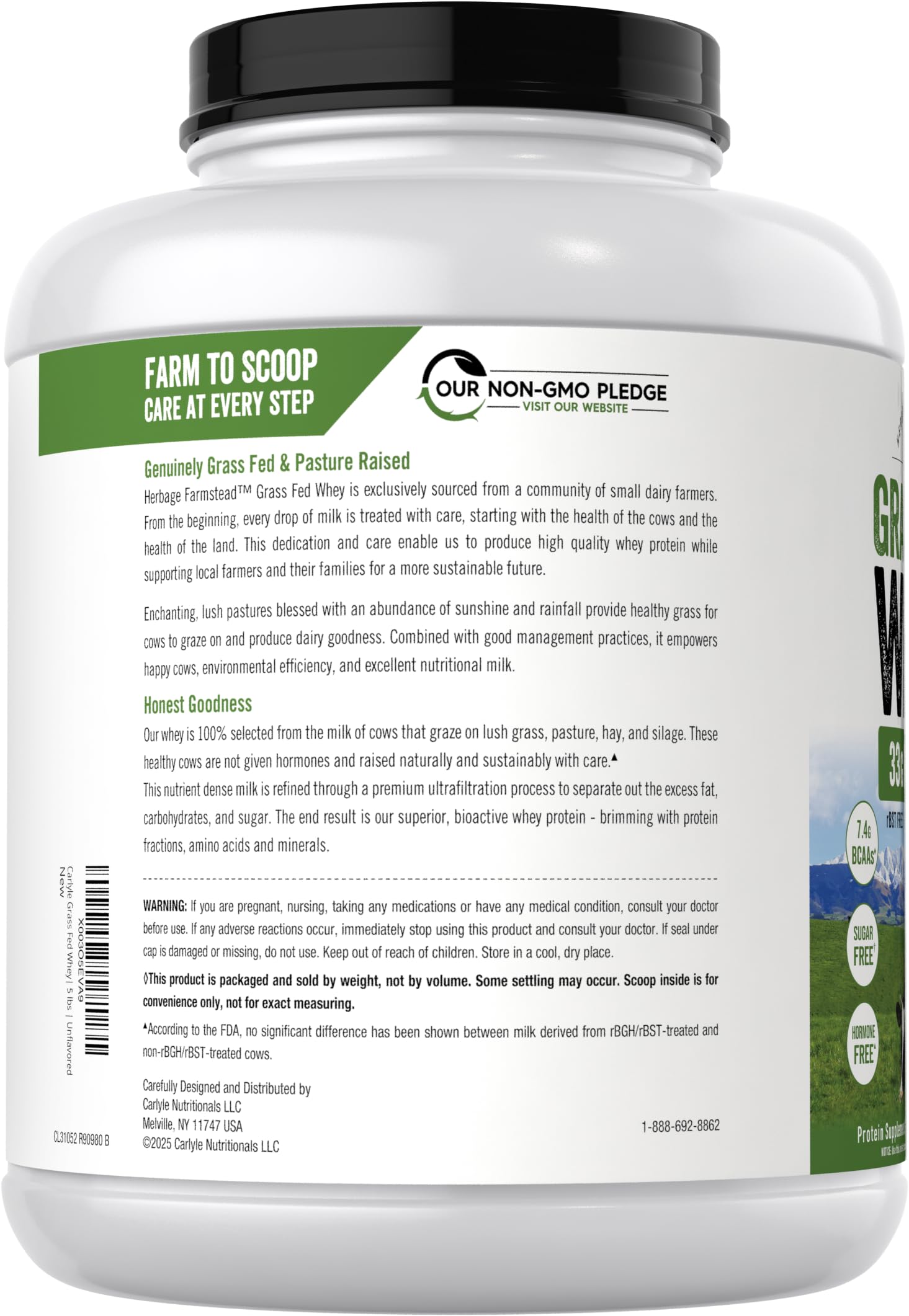 Carlyle Grass Fed Whey Protein Powder | 5lb (80 oz) | Unflavored — Amazon image 3
