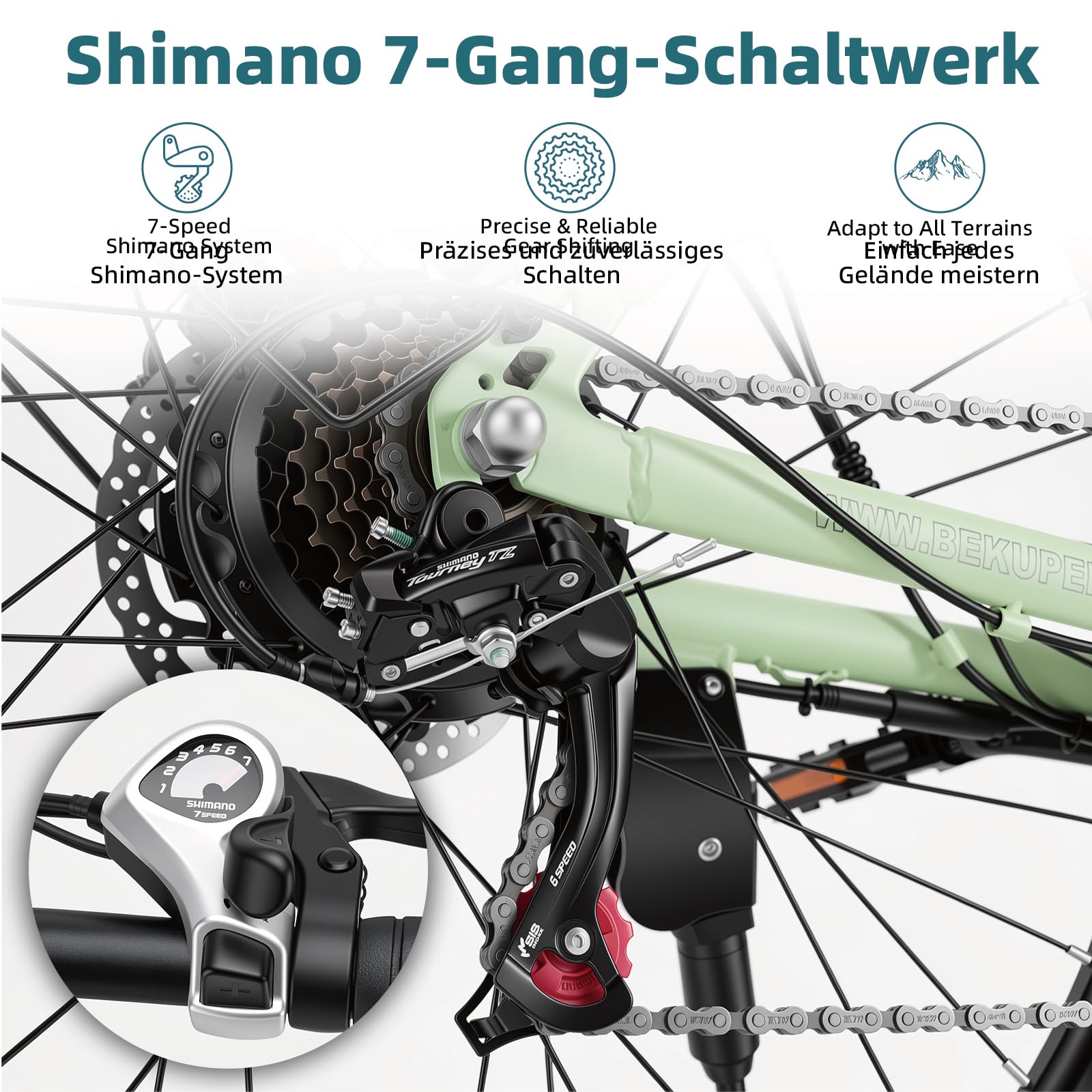 V28 Vélo électrique 28" pour homme et femme, moteur arrière 250 W, 45 Nm, batterie 36 V 14,5 Ah, portée jusqu'à 75 km, Shimano 7 vitesses, fourche à suspension, freins à disque, vélo de ville