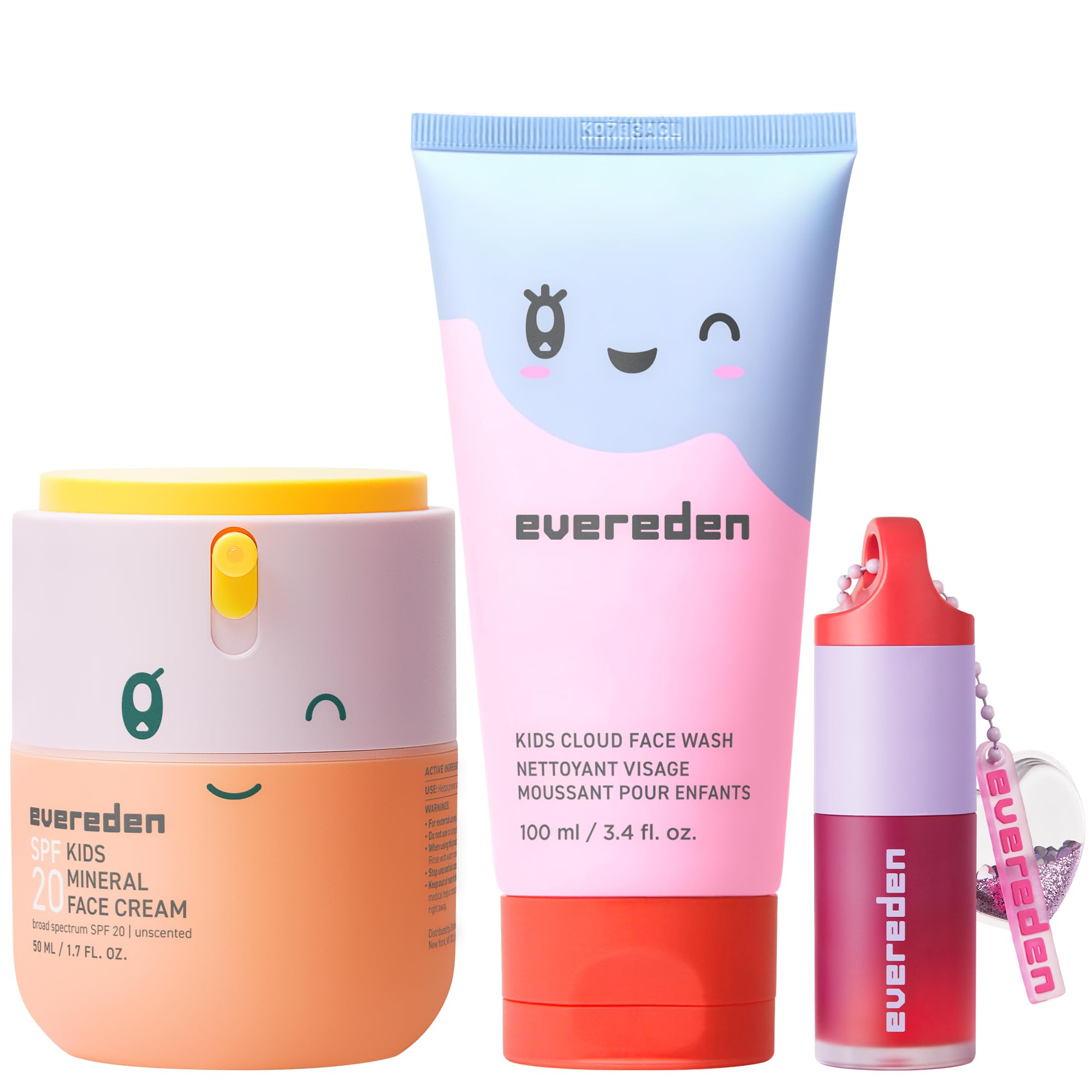 Evereden Happy Morning DUO Kids Lip Gloss Kids Skin Care Cloud Face Wash SPF 20 Mineral Face Cream