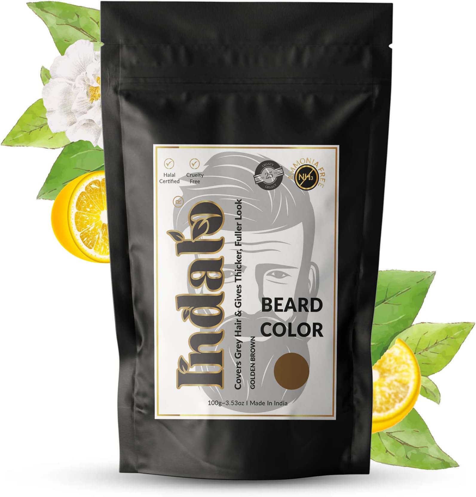 Indalo Natural Golden Brown Beard Color | Long-Lasting, Ammonia Free with Natural Ingredients Like Amla, Brahmi, Shikakai - (100g)