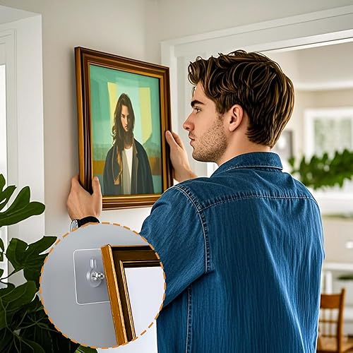 Miniatura 4 de AIERSA Perchas de pared sin clavos, 20 ganchos de fotos sin clavos, colgar marcos de fotos en la pared sin clavos, calcomanías sin uñas para