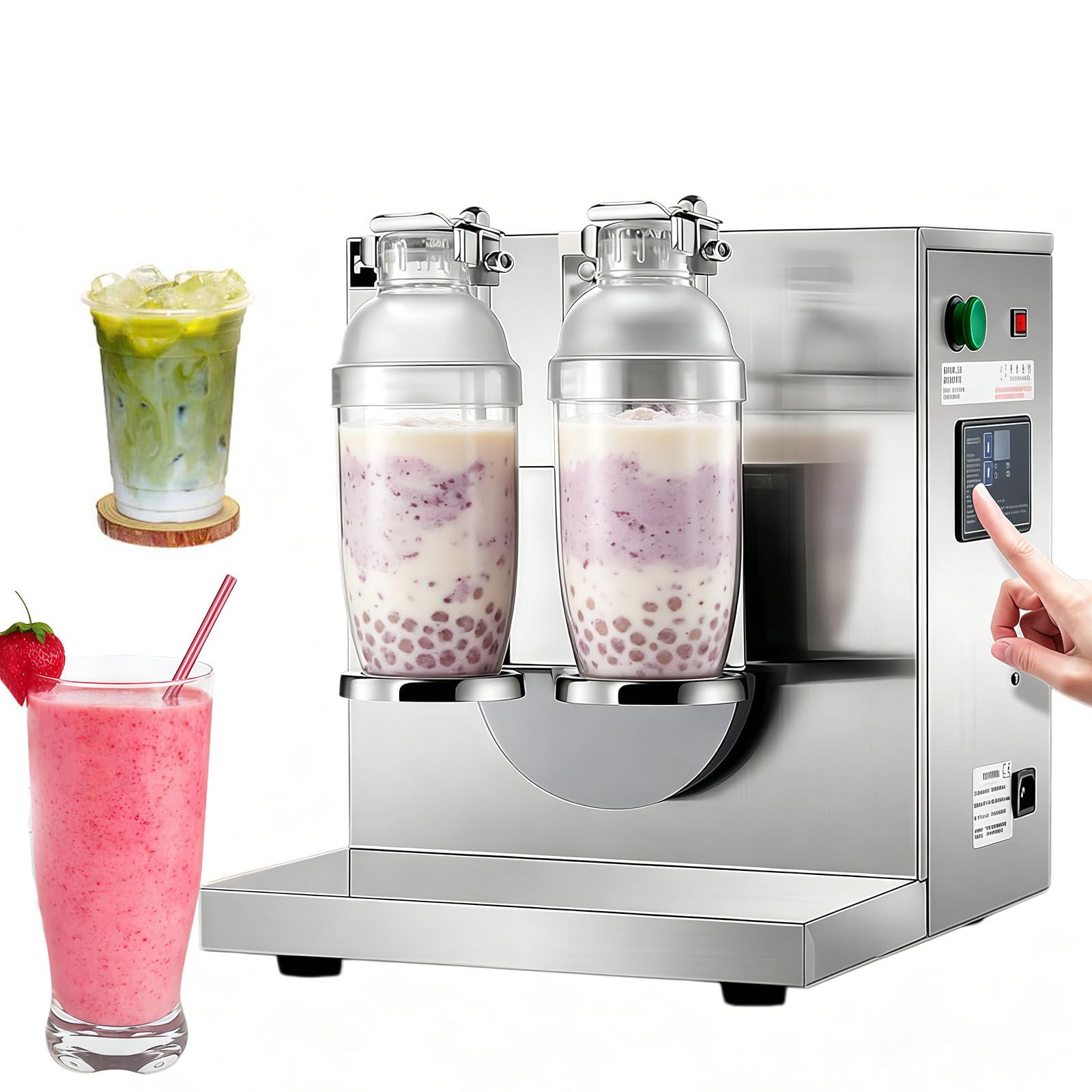 Glowdora Milk Tea Shaker Machine, Dual-Cup Automatic Drink Shaker For Bubble Tea, Juice, Coffee, Milkshake, Wine, Wine 120w Motor