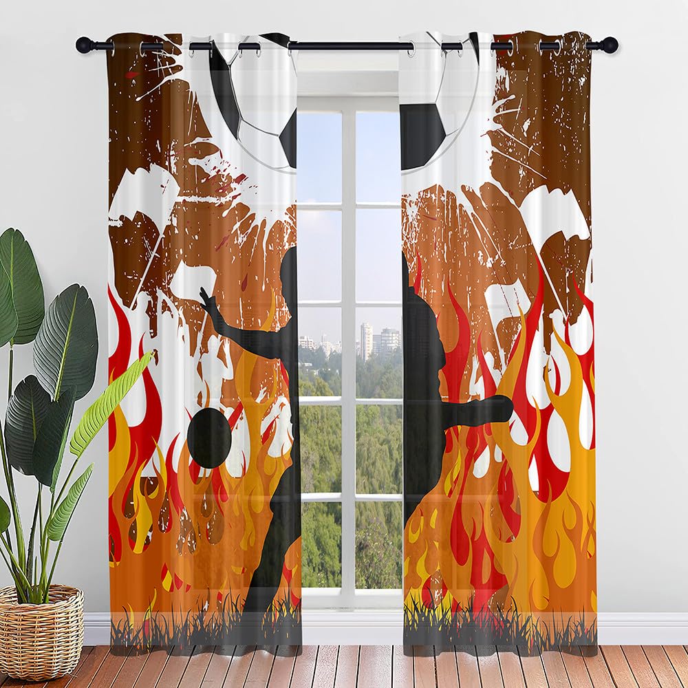Mateju 3D Calcio Tende per Interni Semi Trasparenti, Tende Camera da Letto Moderne, Applicabile a Eleganti Soggiorno e Cucina Decorazione 2 Pezzi (Score,140 x 275 cm)