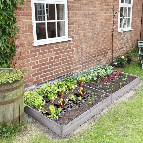 Miniatura 9 de Yaheetech Jardinera elevada de madera para horticultura de 8 x 4 pies, maceta elevada divisible para flores, verduras, hierbas en patio trasero,