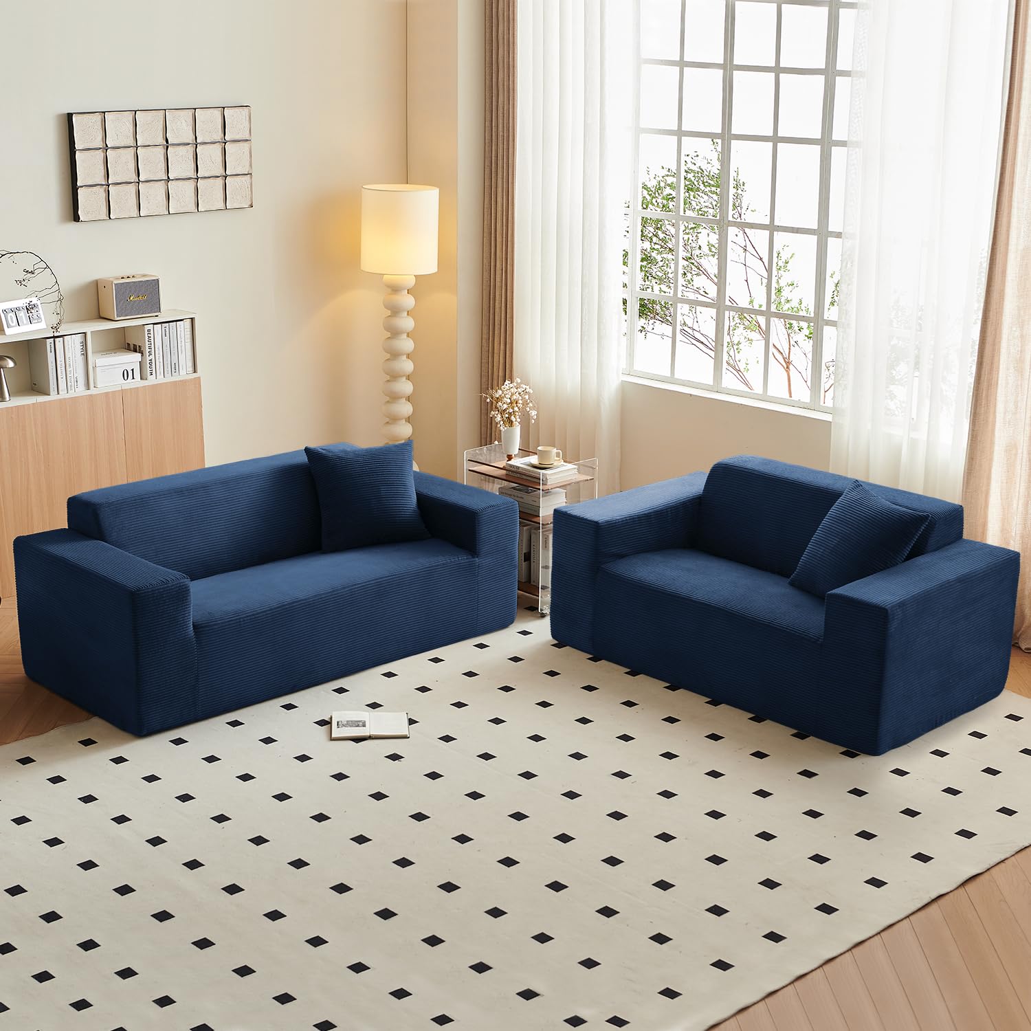 FILUXE Convertible Folding Sofa Bed - Sleeper Chair with Pillow, Modern Linen Fabric Floor & Futon Couch, Foldable Mattress for Living Room/Dorm/Guest Use/Home Office/Apartment, Queen Size, Dark Gray: Loveseat Navy Blue