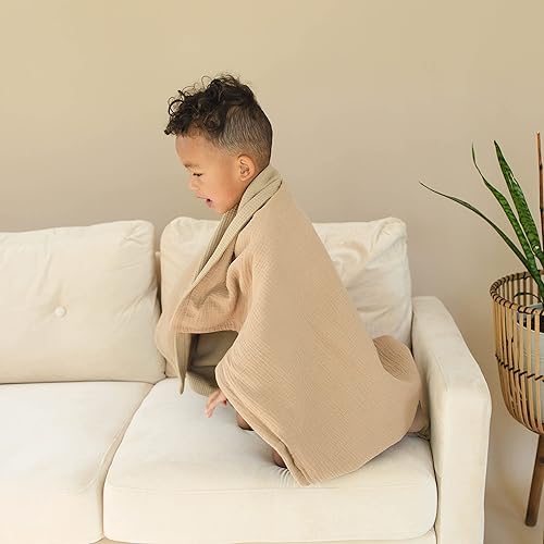 Miniatura 8 de Leyl&Ari Manta de bebé de punto gofre, colcha de muselina orgánica y tejido de gofre para niños pequeños  Mantas para niños y niñas (arena)