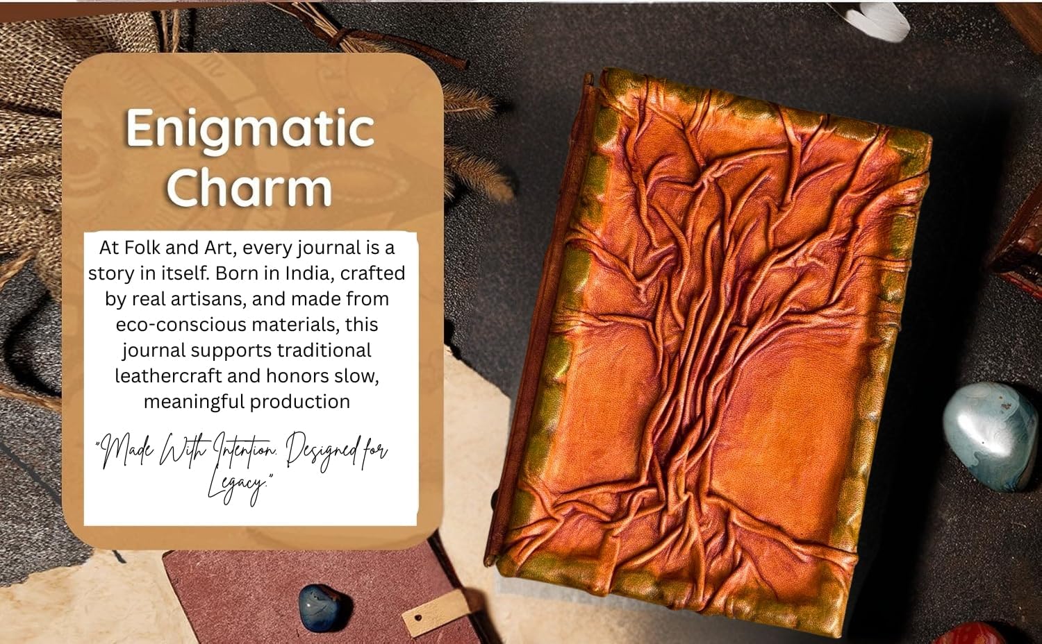 Handmade Leather Journal – Vintage Leather-Bound Notebook with 200 Deckle Edge Pages – Rustic Writing Journal, Antique Travel Diary & Unlined Sketchbook – Artisan Gift for Men & Women, Writers & Artists (Branches of Time)