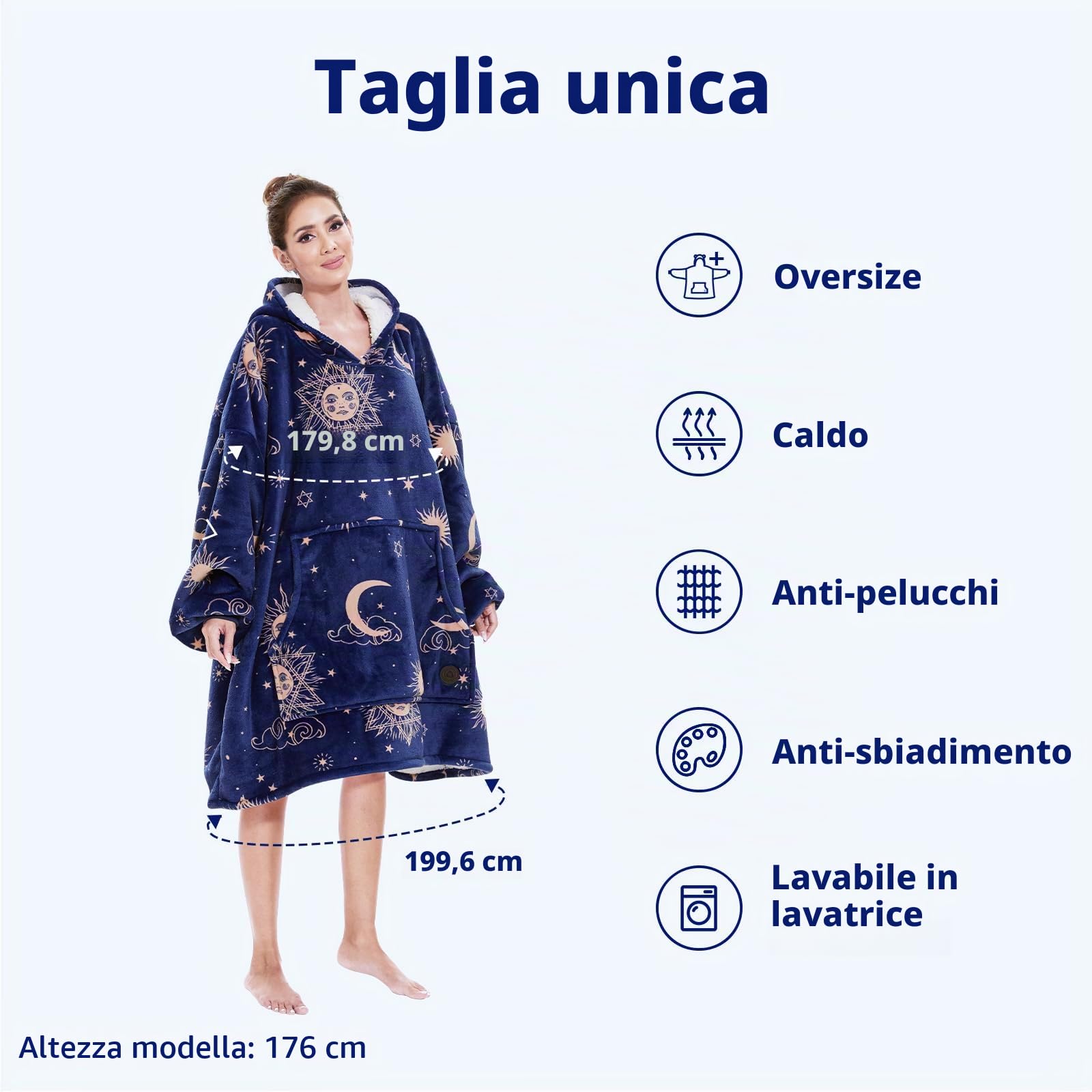 THREE POODLE Felpa Oversize Donna con Maniche e Cappuccio, Felpa Pile Giganti con Maniche