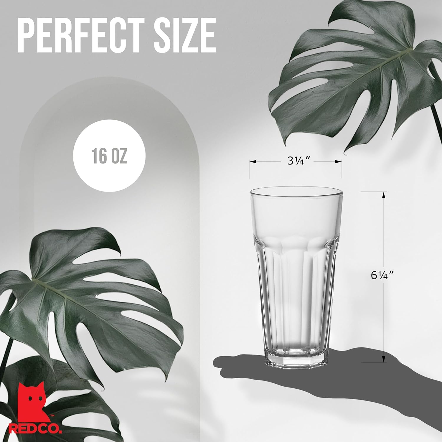 Red Co. Set of 6 Clear Glass 16 Fl Oz Drinking Highball Tumblers for Water, Juice, Beer, Cocktails - Image 5