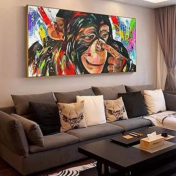 Amazon｜壁の装飾落書き面白い絵猿狩り鼻ポスタープリントキャンバス