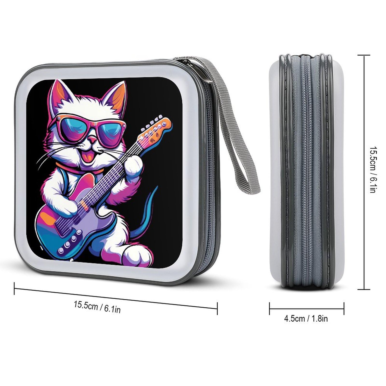 Rock Cat Playing Guitar CD Case Plastic DVD Case Holder Wallet Disc Storage Organizer for Car Travel